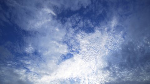 Evening sky with altocumulus clouds. Clouds drift overhead in time-lapse.