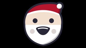 Happy Santa Face Animated Emoji Isolated on Transparent Background, 4K Ultra HD ProRes 4444, Video Motion Graphic and Loop Animation.