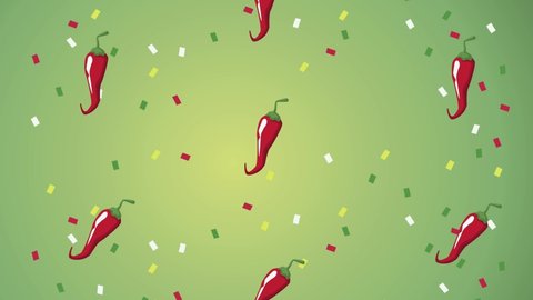mexican chili peppers and confetti pattern ,4k video animated
