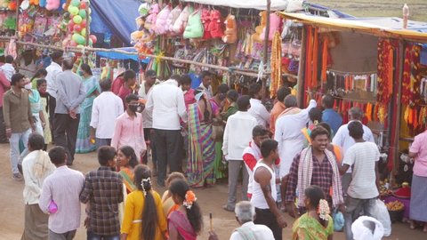 15-03-2021 Telangana India Close shot Indian people walking in Indian street market