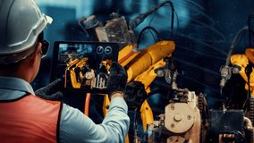 Smart industry robot arms modernization for innovative factory technology . Concept of automation manufacturing process of Industry 4.0 or 4th industrial revolution and IOT software control operation. - Powered by Shutterstock - Get 15% off with code: PIKWIZARD15