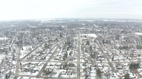 Aerial view of Brantford neighborhood in the middle of winter