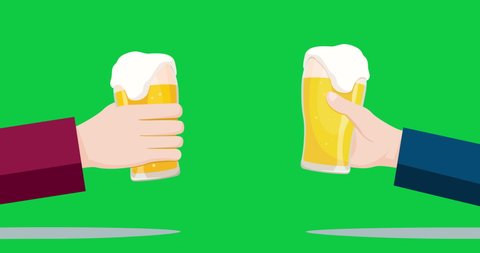 People celebrating. Video animation with glass beers on a chroma key green screen