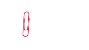 Paper clip, fastener animation with alpha channel, luma matte. Seamless loop. Red