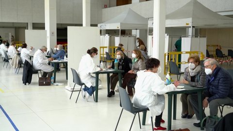 Vaccination centre against Covid-19 for elderly octogenarians. Turin, Italy - April 2021