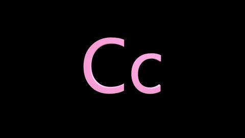 3d letter pink color on a black background with alpha channel. 3d animation with effect it appearance and rotation of the letter C. 3d rendering of an isolated letter C, alphabet. Full Hd quality.