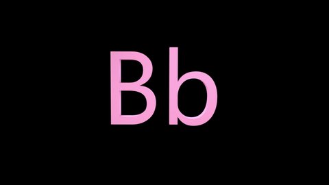 3d letter pink color on a black background with alpha channel. 3d animation with effect it appearance and rotation of the letter B. 3d rendering of an isolated letter B, alphabet. Full Hd quality.