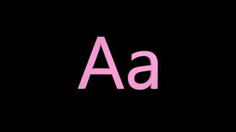 3d letter pink color on a black background with alpha channel. 3d animation with effect it appearance and rotation of the letter A. 3d rendering of an isolated letter A, alphabet. Full Hd quality.