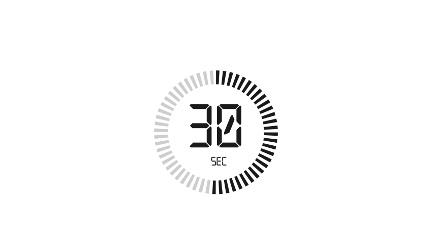 The 30 second, stopwatch icon. Stopwatch icon in flat style, timer on on color background. Motion graphics.