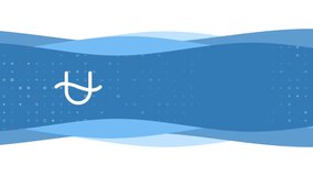 Animation of blue banner waves movement with white zodiac ophiuchus symbol on the left. On the background there are small white shapes. Seamless looped 4k animation on white background