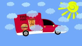 Fast food delivery Animation on a blue background.