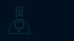 Glowing neon line Priest icon isolated on black background. 4K Video motion graphic animation.