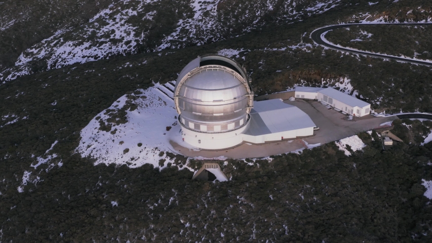 Aerial view of the biggest Spain telescope Gran Telescopio Canarias in La Palma island