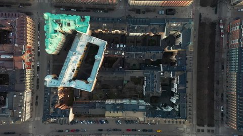 Stockholm aerial drone rising footage, empty streets