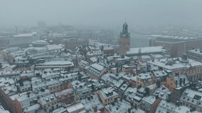 Grey and gloomy day in Stockholm, the old town covered in snow