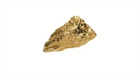 Glitter Golden Stone Nugget Cracked and Explode on White Background. Close-up Details of Big Gold Rock Ore. Concept Rich Capital. Gold Metal Reflection Stylish Art Backdrop Slow Motion Blast Footage