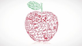 Apple made of School and Education Symbols on white background. High quality 4k video. - Powered by Shutterstock - Get 15% off with code: PIKWIZARD15