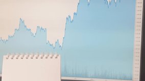 A female trader draws Japanese candlesticks in a notepad for market analysis, against the background of a stock chart in the monitor, the concept of investing and trading on the stock exchange. - Powered by Shutterstock - Get 15% off with code: PIKWIZARD15