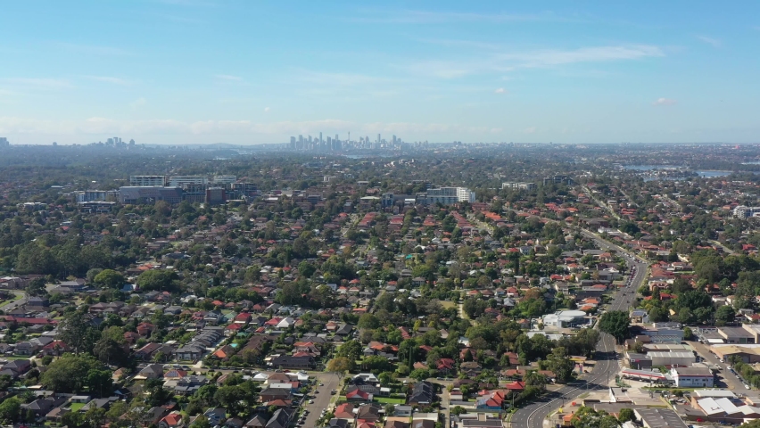 Green leafy streets and City of Ryde suburbs on Sydney West – aerial 4k.
 | Shutterstock HD Video #1070286856