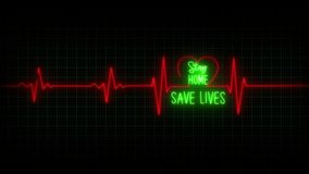 Neon Stay Home Save Lives. Red and green EKG lines on black background. Heart Rhythm Background 4K Heartbeat monitor EKG line monitor shows heartthrob. - Powered by Shutterstock - Get 15% off with code: PIKWIZARD15
