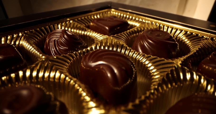 chocolate candy box. closeup slider shot Royalty-Free Stock Footage #1070295139