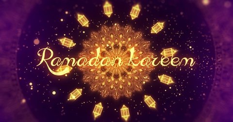 4k Shining sparkles Ramadan Kareem Islamic eid festival glowing lamps and Ramadan kareem Greeting Celebration abstract background. Abstract glowing crescent.