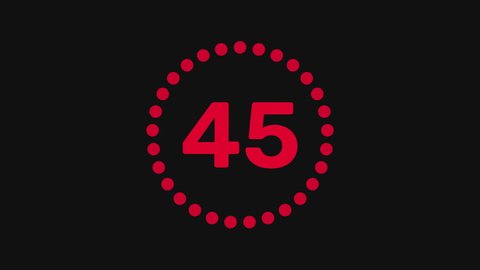 The countdown is 45 seconds. Red numbers. Black background. Flat style. 4k. HD