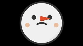Expressionless Christmas Snowman Face Animated Emoji Isolated on Transparent Background, 4K Ultra HD ProRes 4444, Video Motion Graphic and Loop Animation.