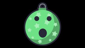 Wow Christmas Ball Face Animated Emoji Isolated on Transparent Background, 4K Ultra HD ProRes 4444, Video Motion Graphic and Loop Animation.