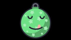 Yummy Christmas Ball Face Animated Emoji Isolated on Transparent Background, 4K Ultra HD ProRes 4444, Video Motion Graphic and Loop Animation.