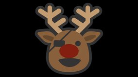 Pirate Christmas Deer Face Animated Emoji Isolated on Transparent Background, 4K Ultra HD ProRes 4444, Video Motion Graphic and Loop Animation.