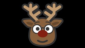 Smart Christmas Deer Face Animated Emoji Isolated on Transparent Background, 4K Ultra HD ProRes 4444, Video Motion Graphic and Loop Animation.
