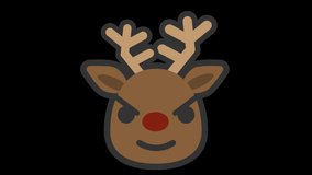 Devil Christmas Deer Face Animated Emoji Isolated on Transparent Background, 4K Ultra HD ProRes 4444, Video Motion Graphic and Loop Animation.