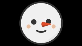Blink Christmas Snowman Face Animated Emoji Isolated on Transparent Background, 4K Ultra HD ProRes 4444, Video Motion Graphic and Loop Animation.