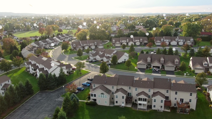 Rural broadband expansion, internet of things. Aerial of residential wifi wireless connected devices. Smart home with cellular, cable, internet connectivity. Digital media and technology concept. Royalty-Free Stock Footage #1070302465