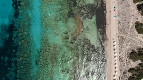 Bird's eye view of Beso Beach, Formentera (drone video)