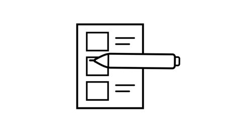 Animated voting related icon. Filling out the ballot in political elections. Poll of voters. The pen puts a check mark on the paper. Animation with simple graphic. Vector line. FullHD 1080p 2D flat.