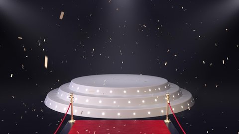 red carpet with podium and falling confetti