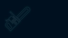 Glowing neon line Chainsaw icon isolated on black background. 4K Video motion graphic animation.