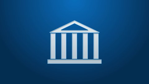 White line Parthenon from Athens, Acropolis, Greece icon isolated on blue background. Greek ancient national landmark. 4K Video motion graphic animation.