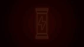 Glowing neon line Sports nutrition bodybuilding proteine power drink and food icon isolated on black background. 4K Video motion graphic animation.