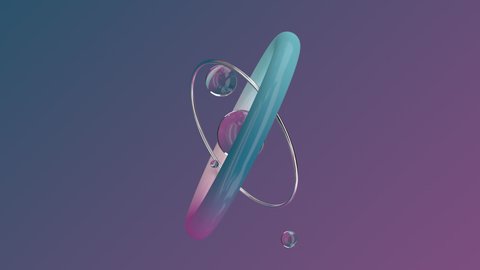 Glossy rings and glass balls. Abstract animation, 3d render. Stock Video
