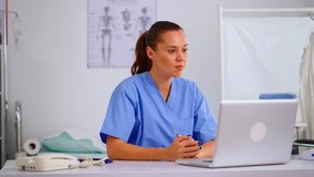 Woman practitioner assistant offering medical online advice for patient diagnosis. Physician using virtual discussion to consult patient, telemedicine and healthcare support, virtual meeting helping