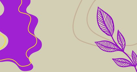 Animation of purple leaves, lines and abstract shapes moving on beige background. colour, abstract and movement concept digitally generated video. Vídeo Stock