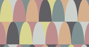 Animation of abstract oval pastel shapes moving in formation on multi coloured background. colour, repetition and movement concept digitally generated video.