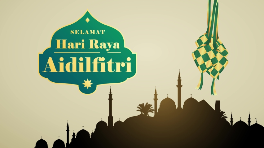 
Hari Raya Aidilfitri Ramadan Greetings, building mosque on background, swinging ketupat, animated message appearance (Happy Hari Raya Aidilfitri) | Shutterstock HD Video #1070331571