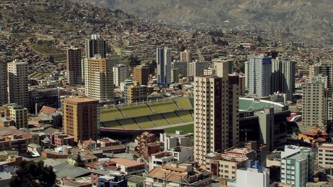 Hernando Siles Stadium, the National Stadium of Bolivia located in the Miraflores Borough of La Paz, Bolivia, South America. Zoom In. 4K Resolution.