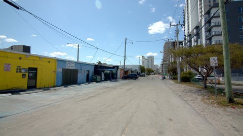 FORT LAUDERDALE, FL, USA - APRIL 4, 2021: Businesses at Downtown Flagler Village Fort Lauderdale FL shot in motion 6k