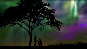 Northern Lights-Aurora Lights 4K Beautiful romance background. Full HD Video. Sky Time Lapse