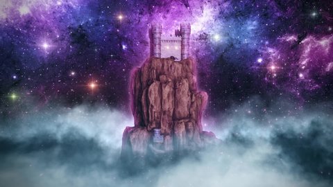 A Castle in the Sky under a Starry Night - Landscape VJ Loop Background